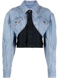 Mugler veste en jean crop à empiècements - Bleu