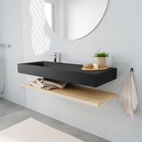 Mondiaz Alan badmeubel 120 cm planchet washed oak vrijhangend wastafel links 1 kraangat zwart
