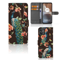 Motorola Moto G32 Telefoonhoesje met Pasjes Pauw met Bloemen - thumbnail