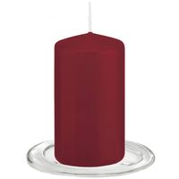 Trend Candles - Stompkaarsen met glazen onderzetters set van 2x stuks - bordeaux rood 6 x 12 cm - Stompkaarsen - thumbnail