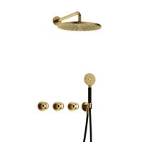 Hotbath Cobber - CW7067 - Inbouw Regendoucheset - Geborsteld Messing PVD - 2 Stopkranen - Thermostatisch - Wandarm 40 cm - Hoofddouche 300 mm - Ronde Handdouche 3 Standen - met M106 - Waterbesparend