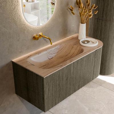 Badmeubel Mondiaz Kurve-Dlux | 105 cm | Meubelkleur Shadow | Wastafelkleur Arena | Solid surface | Wasbak linker zijde spoelbak | Zonder kraangat(en)