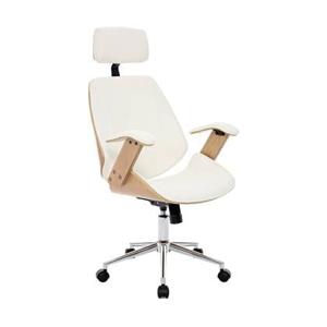 sweeek - Bureaustoel met wielen, gebogen hout en kunstleren afwerking