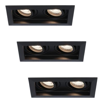 HOFTRONIC™ Set van 3 Durham Inbouwspots Dubbel Zwart - GU10 5 Watt 400 lumen - 4000K Neutraal wit - Kantelbaar - IP20 - Rechthoek