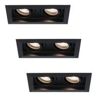 HOFTRONIC™ Set van 3 Durham Inbouwspots Dubbel Zwart - GU10 5 Watt 400 lumen - 4000K Neutraal wit - Kantelbaar - IP20 - Rechthoek