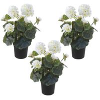 Set van 3x stuks witte geranium Pelargonium Graveolens kunstplanten in zwarte kunststof pot 35 cm