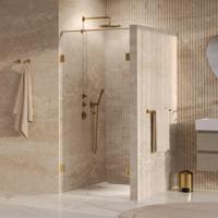 BRAUER Void Carving Nisdeur - 2-delig - 90x200cm - 60cm draaideur aan muur - glascoating - omkeerbaar - helder glas - geborsteld goud PVD GS-VOCN2H6030200GG
