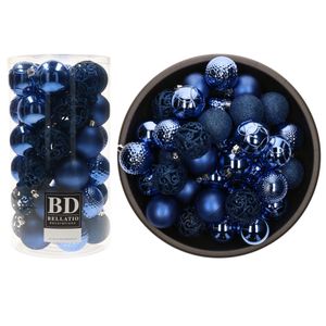 74x stuks kunststof kerstballen kobalt blauw 6 cm glans/mat/glitter mix