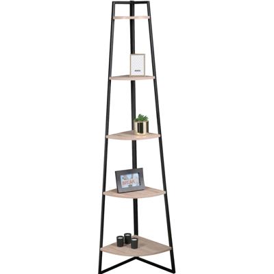 Hoekkast met 4 planken - hout / zwart - 179 x 36,5 cm - opbergkast - wandkast