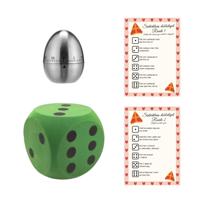 Sinterklaas dobbelspel - A4 papier - XL foam dobbelsteen groen - kookwekker - pakjesavond