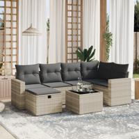 7-delige Loungeset met kussens poly rattan lichtgrijs