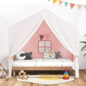 Kindertent voor Binnen Kinderspeelhuis met Raam en Mat Prinsessenspeeltent met Gordijn en Houten Frame Kinderspeeltent (Roze)