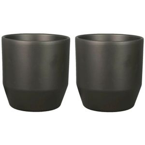 Set van 2x plantenpot/bloempot keramiek mat antraciet - D15.5/H14.8 cm