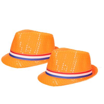 Haza Oranje gleufhoed/supporters hoedje - 4x stuks - volwassenen - met Nederlandse vlag - Koningsdag