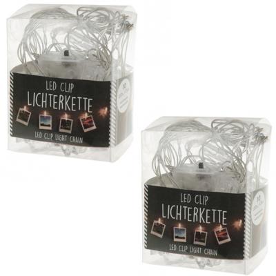Lichtslinger - 2x stuks - met LED knijpertjes - 150 cm - Kerstkaarten ophangen - 150 cm