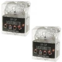 Lichtslinger - 2x stuks - met LED knijpertjes - 150 cm - Kerstkaarten ophangen - 150 cm
