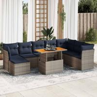 6-delige Loungeset met kussens poly rattan grijs
