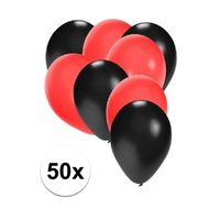 50x ballonnen - 27 cm - zwart / rode versiering