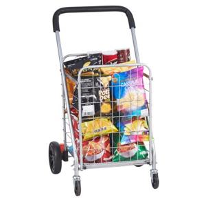 VEVOR Opvouwbare winkelwagen 50 kg maximale belasting winkelwagen met zwenkwielen Heavy Duty opvouwbare wasmand compact lichtgewicht opvouwbaar voor bagage zilver