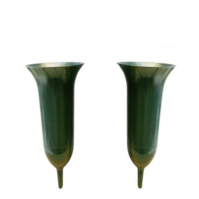 Grafvaas - Set van 4x stuks - groen - 26 cm - kunststof - Grafvazen grafkaarsen - bloemhouder voor g