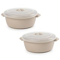 Plasticforte Magnetronschaal met deksel/ventiel - 2x - 1,5L - beige - kunststof - BPA vrij