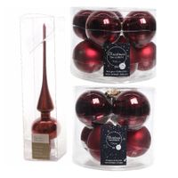 Glazen kerstballen pakket donkerrood glans/mat 32x stuks inclusief piek glans