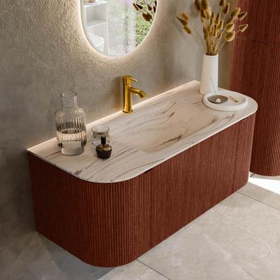 Badmeubel Mondiaz Kurve-Dlux | 110 cm | Meubelkleur Ruby | Wastafelkleur Nata | Solid surface | Wasbak midden spoelbak | 1 kraangat