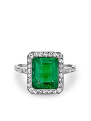 Pragnell Vintage bague Edwardian Contemporary en platine sertie d'émeraudes et diamants - Argent