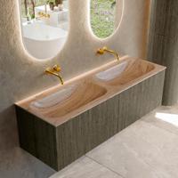 Badmeubel Mondiaz Kurve-Dlux | 140 cm | Meubelkleur Shadow | Wastafelkleur Arena | Solid surface | Wasbak beide zijden spoelbak | Zonder kraangat(en)