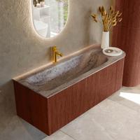 Badmeubel Mondiaz Kurve-Dlux | 125 cm | Meubelkleur Ruby | Wastafelkleur Oza | Solid surface | Wasbak linker zijde spoelbak | 1 kraangat