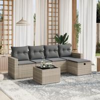 6-delige Loungeset met kussens poly rattan lichtgrijs