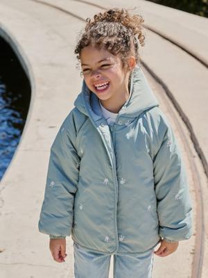 Geborduurd lichtgewicht donsjack voor meisjes groengrijs