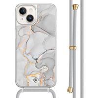 iPhone 14 hoesje met grijs koord - Marmer grijs