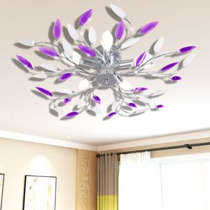 VidaXL Lamp met kristallen bladeren van acryl voor 5x e14 paars en wit