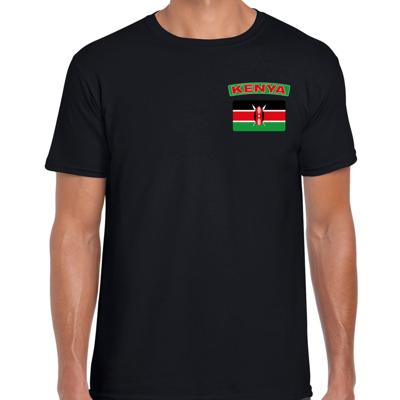 Kenia thema t-shirt - met vlag op borst - zwart - voor heren - landen shirt - supporters