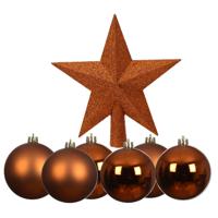 Kerstballen - 12x st - 6 cm - met ster piek - koper bruin - kunststof - kerstversiering