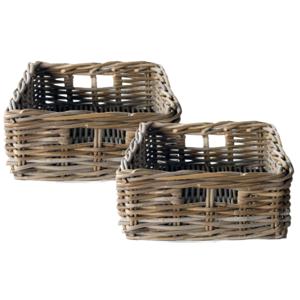 Opbergmand - 2x - bruin - 45 x 36 x 15 cm - rotan - gevlochten riet - mand - opbergen