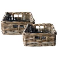 Opbergmand - 2x - bruin - 45 x 36 x 15 cm - rotan - gevlochten riet - mand - opbergen