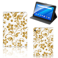 Lenovo Tab E10 Tablet Cover Gouden Bloemen - thumbnail