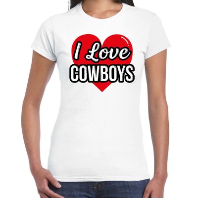 I love Cowboys verkleed t-shirt wit voor dames - Outfit western verkleed feest