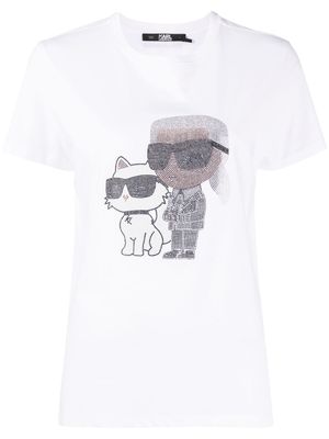Karl Lagerfeld t-shirt Ikon à ornements strassés - Blanc