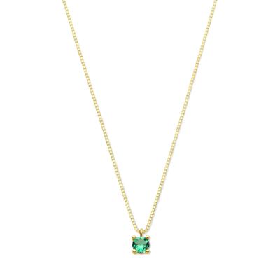 14k Geelgouden Ketting met Synthetische Smaragd (Mei) - 42+2 cm