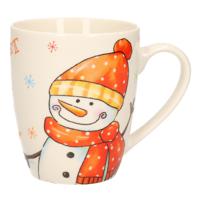 Kerst mok - sneeuwpop - 8 x 10 cm - porselein - 300 ml - beker - koffiemok