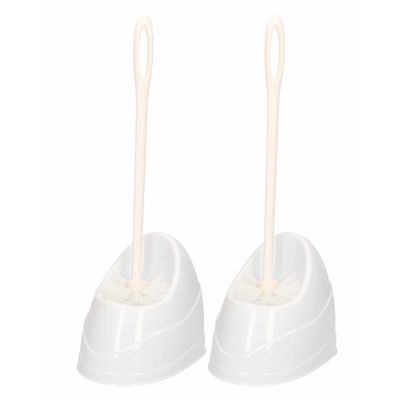 2x Toiletborstels/wc borstels met houder wit 45 cm