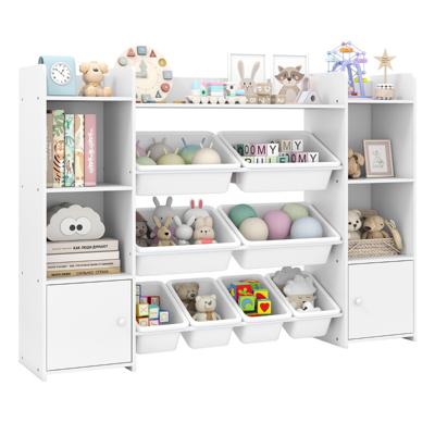 4-laags Kinderrek met 8 Dozen & 2 Kasten & Planken Houten Speelgoedkast Wit