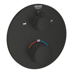 GROHE Grohtherm Badmengkraan - afdekset - thermostatisch - 2 uitgangen - met omstelling - rond - matte black 1022102430