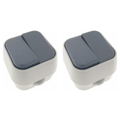 Wandcontactdoos - 2x - wisselschakelaar - opbouw - IP54 - 10A - wit/antraciet - 76 x 70 x 54 mm