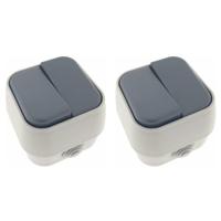 Wandcontactdoos - 2x - wisselschakelaar - opbouw - IP54 - 10A - wit/antraciet - 76 x 70 x 54 mm