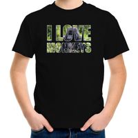 Tekst t-shirt I love monkeys met dieren foto van een gorilla aap zwart voor kinderen