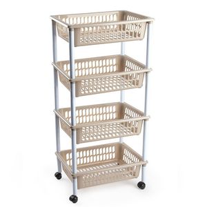 Opberger/organiser trolley/roltafel met 4 manden 85 cm taupe - Opberg trolley